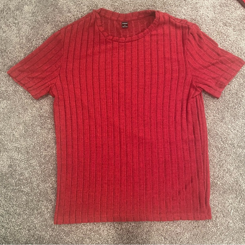 Men's Round Neck Short Sleeve Knitted T-Shirt Burgundy S